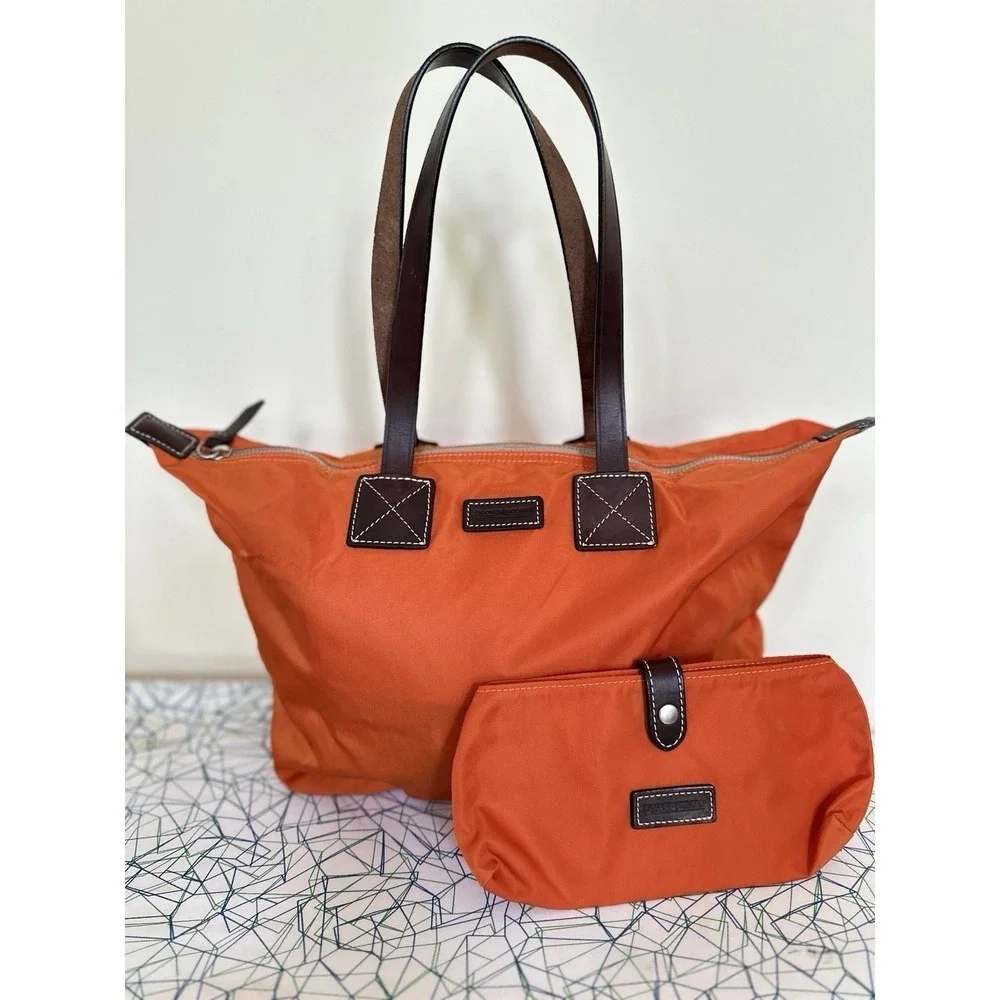Dooney Bourke Wayfarer Light Weight Tote Bag Nylon Leather Trim Shoulder Orange